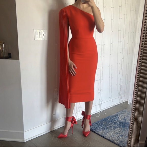 Alex Perry 6 Tangerine Red Lorin One Shoulder Lady Dress - Picture 11 of 11